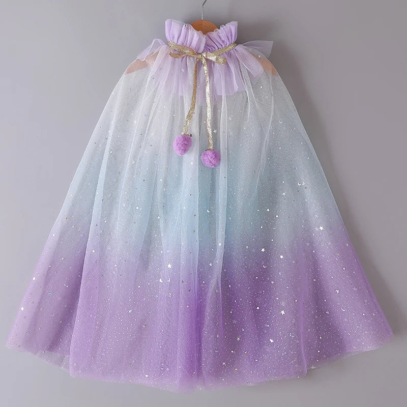 Capa arco-íris de tule com brilhos – fantasia mágica para meninas