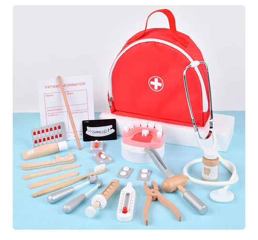 Kit de Dentista Infantil – Mala Vermelha em Madeira