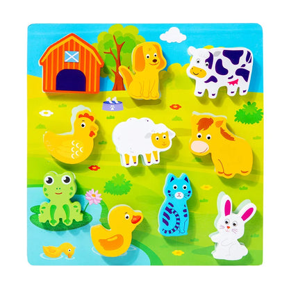 Quebra-cabeças 3D em madeira com velcro – Animais, frutas, meios de transporte e muito mais!