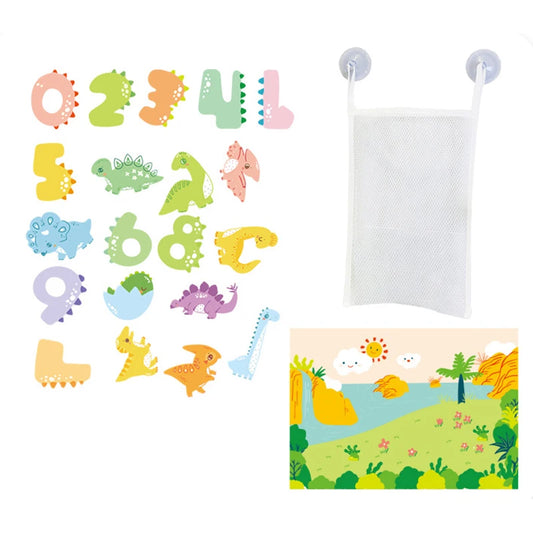 Conjunto educativo de banho – puzzle de espuma EVA com números e dinossauros