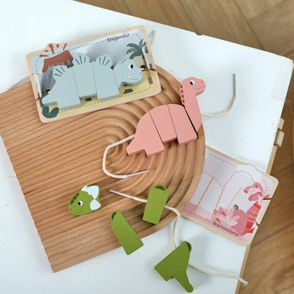 Puzzle de dinossauro em madeira – blocos 3D para encaixar e empilhar