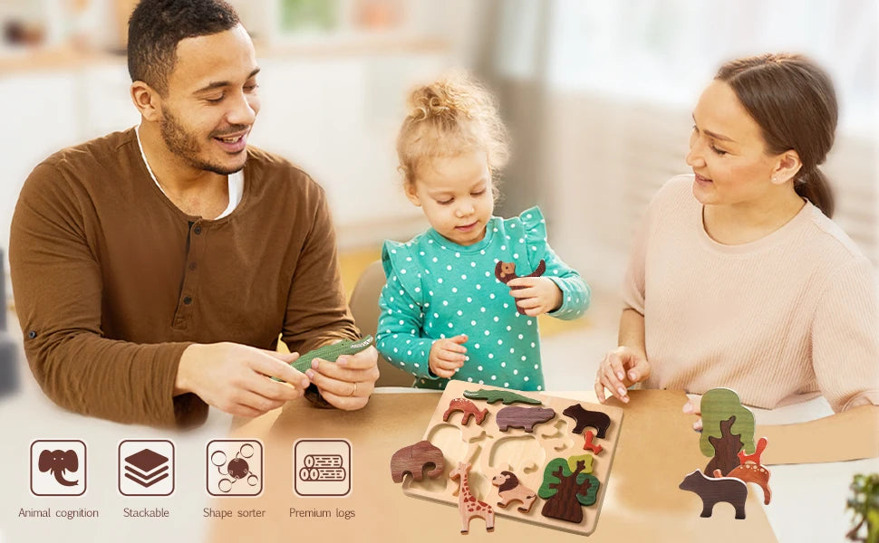 Quebra-cabeças em madeira – animais e espaço | brinquedo educativo Montessori