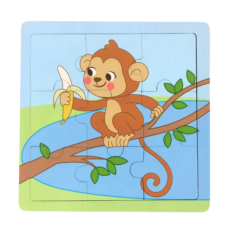 Puzzle de madeira 9 peças – Animais adoráveis para primeiras aprendizagens