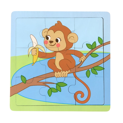 Puzzle de madeira 9 peças – Animais adoráveis para primeiras aprendizagens