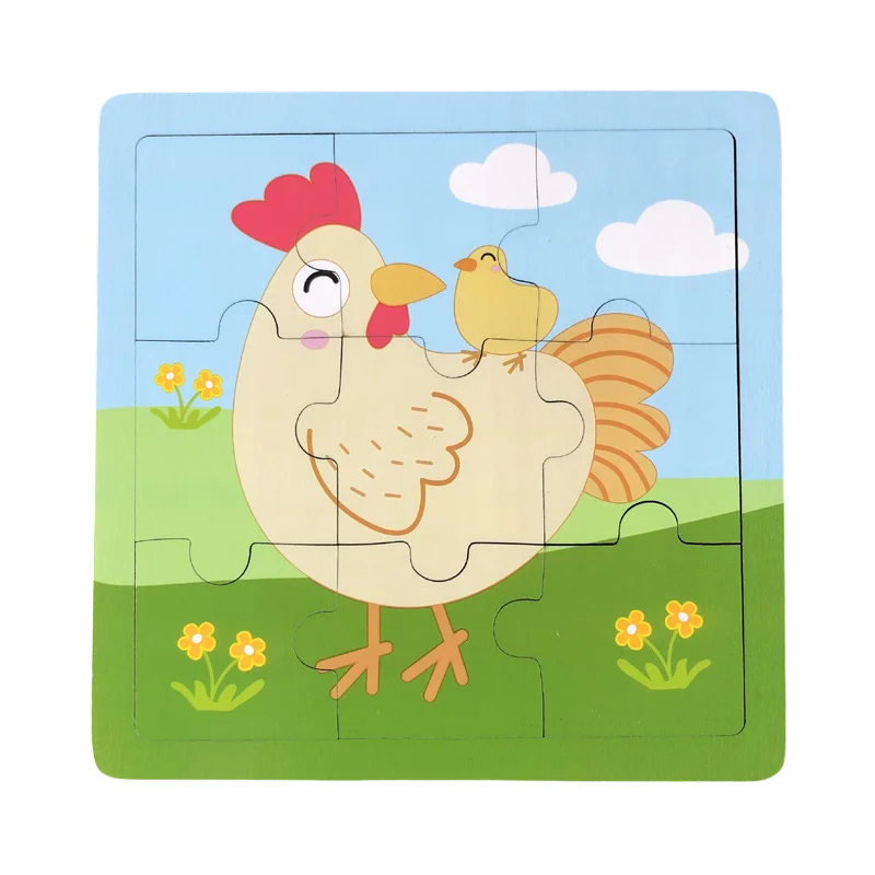 Puzzle de madeira 9 peças – Animais adoráveis para primeiras aprendizagens