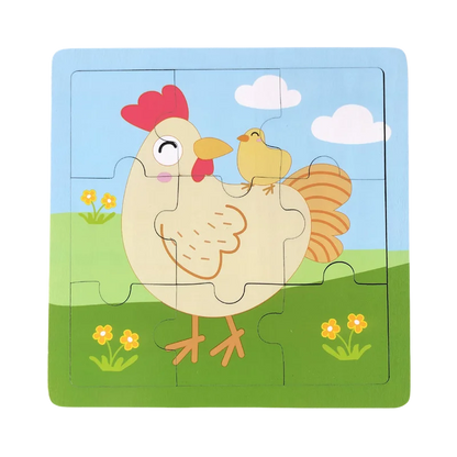 Puzzle de madeira 9 peças – Animais adoráveis para primeiras aprendizagens