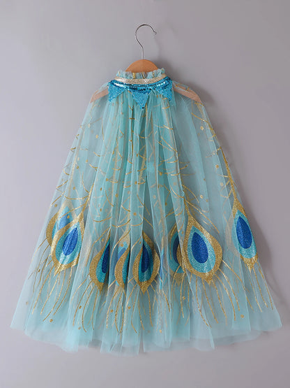 Capa de princesa pavão brilhante – fantasia luxuosa para meninas