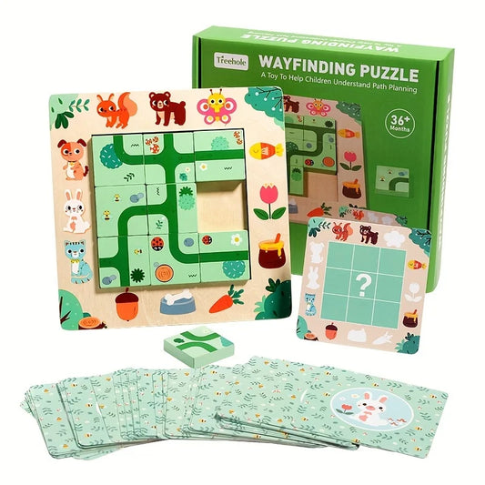 Jogo de Planeamento de Caminho em Madeira com Cartas, Animais da Floresta