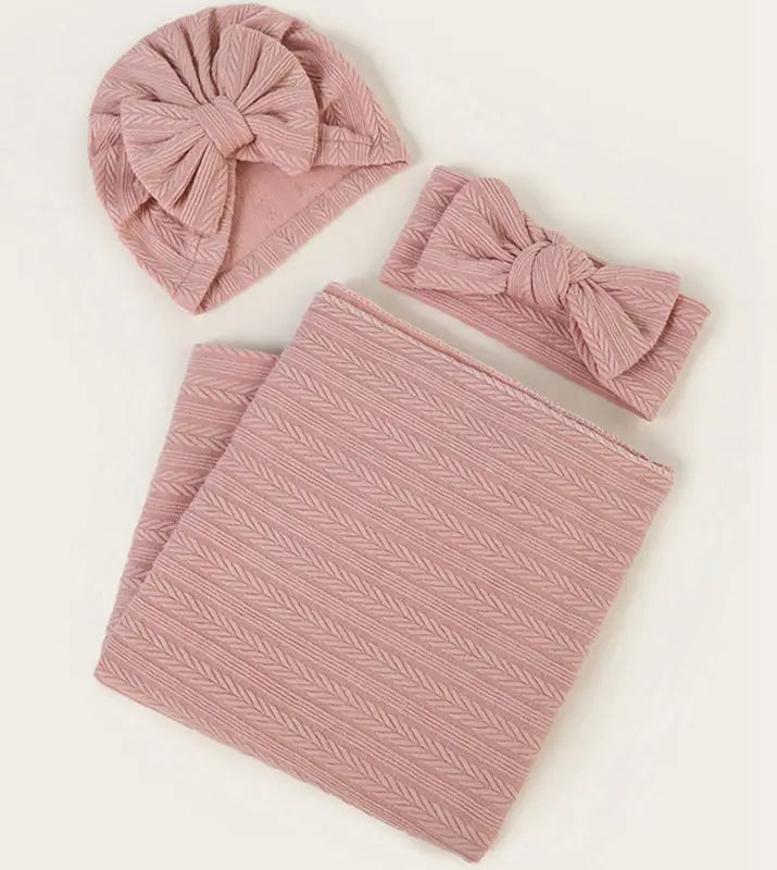 Conjunto de manta, turbante e fita laço