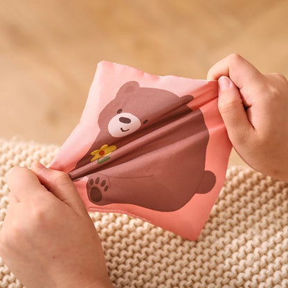 Caixa de tecidos mágica – brinquedo sensorial Montessori com animais e lenços coloridos