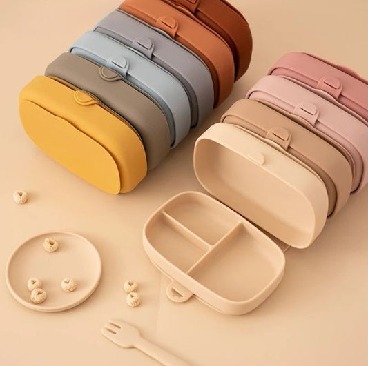 Lancheira Infantil em Silicone com Tampa Hermética – 3 Divisórias
